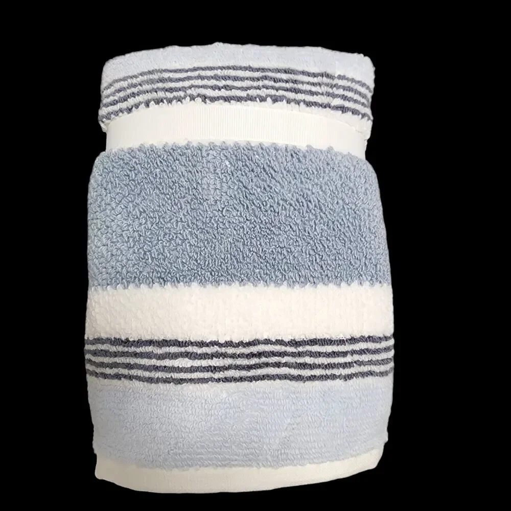 Caro Home 8pc Blue And‎ White Striped Cotton Towel Set 2 Bath 2 Hand 4 Tip NEW